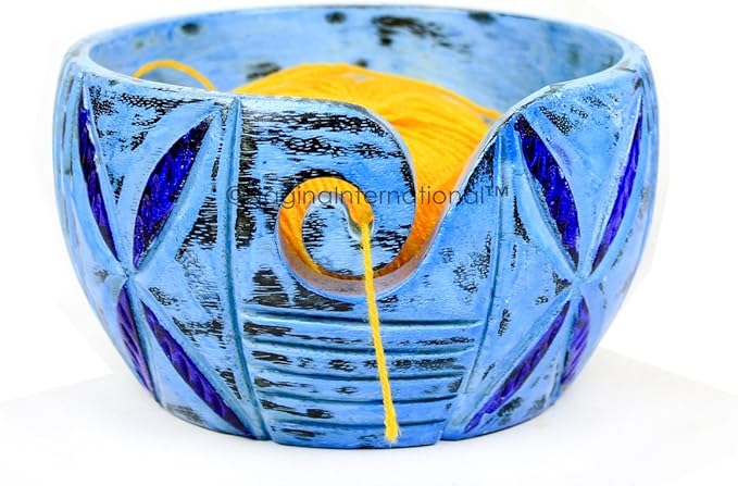 Exquisite Premium Yarn Ball Storage Bowls | Hand Painted Lovely Decor Yet Functional Yarn Dispenser (Large (7 x 4 x 7 Inches), Frozen Blue)