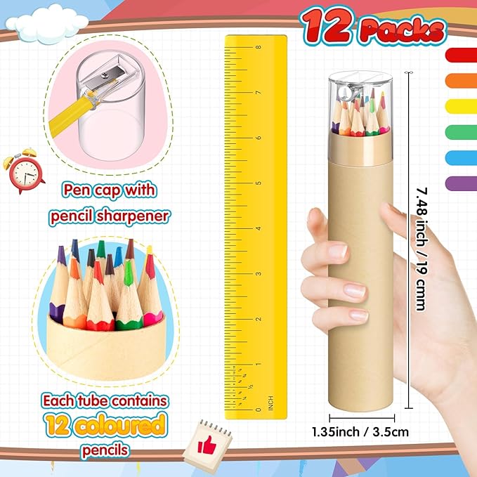 12 Pack Colored Pencils Bulk with Sharpener, Colored Pencils Set, 12 Assorted Color Pre-sharpened Travel Portable Pencil Gift for Christmas Holiday Party Favor