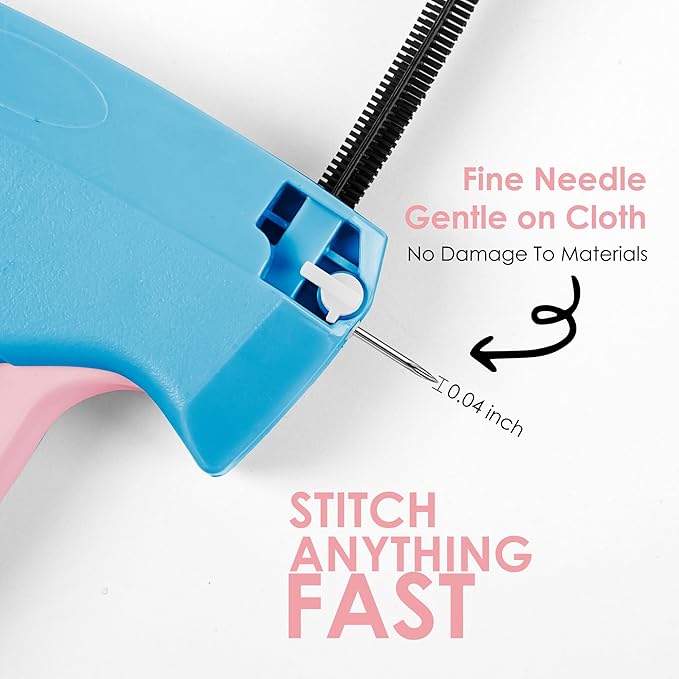 Stitch Gun for Clothes - Handheld Stitch Tag Gun Quick Clothing Fixer - Tagging Gun - Sewing Kit Includes 6 Needle, 1000 Black Fasteners and 1000 White Fasteners (Blue, Pink)