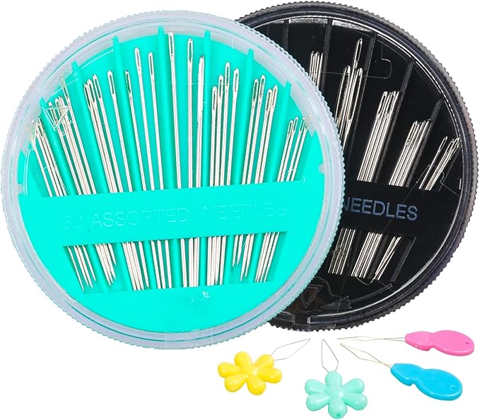 Hekisn 60-Pack Premium Hand Sewing Needles Set, 6 Sizes Embroidery Needles Kit with Threaders, Assorted Large Eye Sewing Needles for Repair, DIY, Art & Craft Projects(Green&Black)
