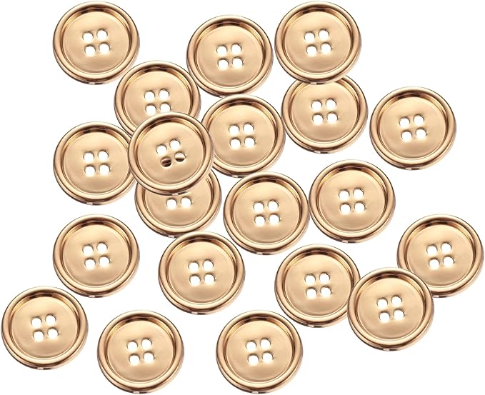 HARFINGTON 20pcs Metal Sewing Button, 23mm 4-Hole Round Suit Shirts Coats Clothes Sewing Buttons for Decoration Craft, Gold