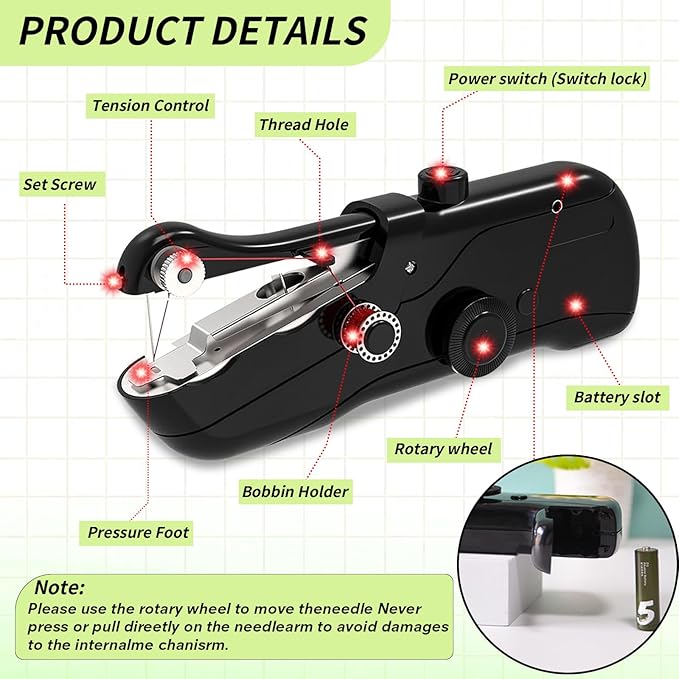 Handheld Sewing Machine,Electric Mini Portable Sewing Machine for Beginners & Adults, Battery/USB Powered, Includes Other Tools and Sewing Threads,Companion for DIY Hand Sewing Enthusiasts