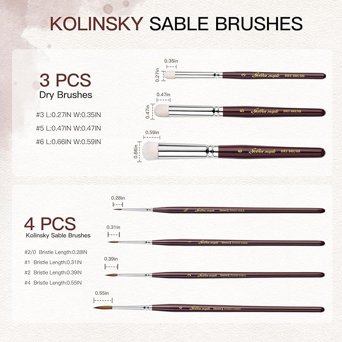 Kolinsky Sable Miniature Brushes Drybrushes for Miniature Set 7 pcs Paint Brushes for Miniature Oil Acrylics Model Paint Brushes #3, 5, 6