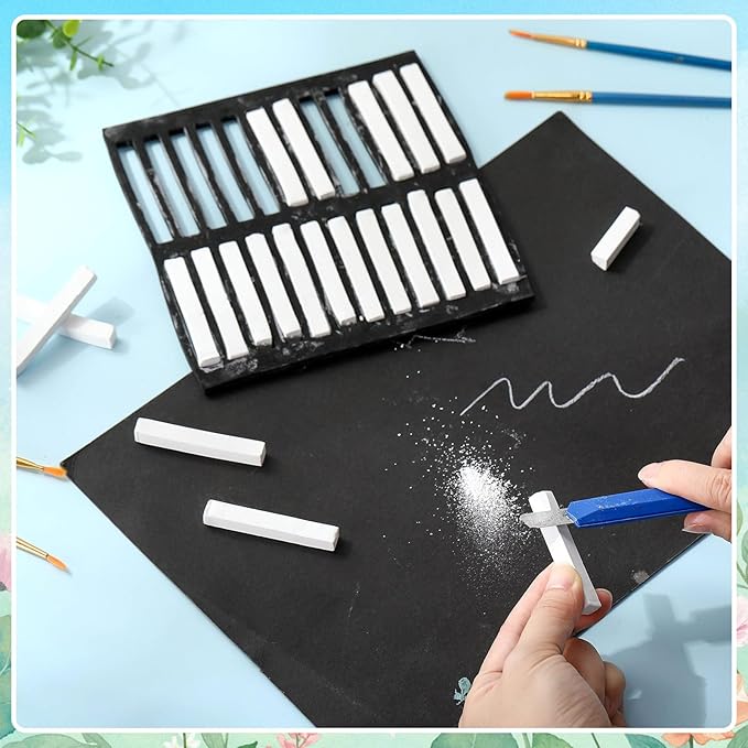48 Pcs Soft Chalk Pastels Set Soft Pastel for Artists Square Sketch Chalk Non-toxic Artist Pastel Sticks for Professional Artists Students and Art Lovers(White,60×8×8mm)