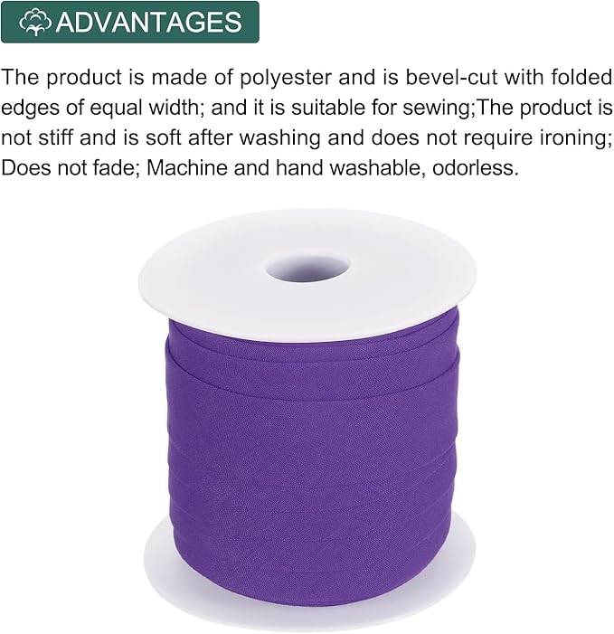 MECCANIXITY 1 Inch Single Fold Bias Tape Polyester Continuous Bulk Bias Tape for Sewing, Seaming Quilting Hemming Binding Crafts (Purple 25 Yards)