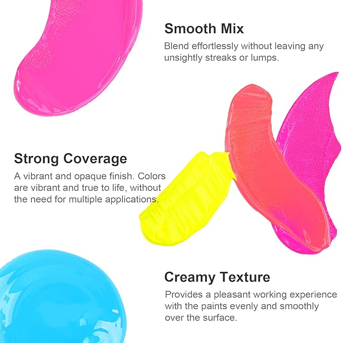 AUREUO Neon Acrylic Paint Set - 8 Fluorescent Colors 0.71 Fl Oz / 21ml Art Paint Tubes for Crafts Decor Rich Pigments Non-toxic Painting Supplies for Artists Hobby Painters Adults