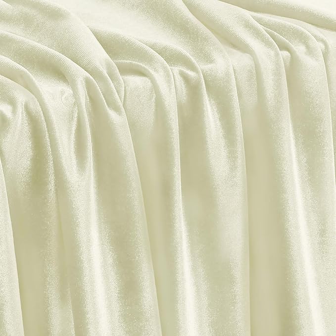 KKJIAF Ivory Stretch Velvet Fabric 60 Inch Wide, 1 Yard Soft Stretchy Fabric for Sewing Clothes, Apparel, Costume, Crafts - 90% Polyester 10% Spandex