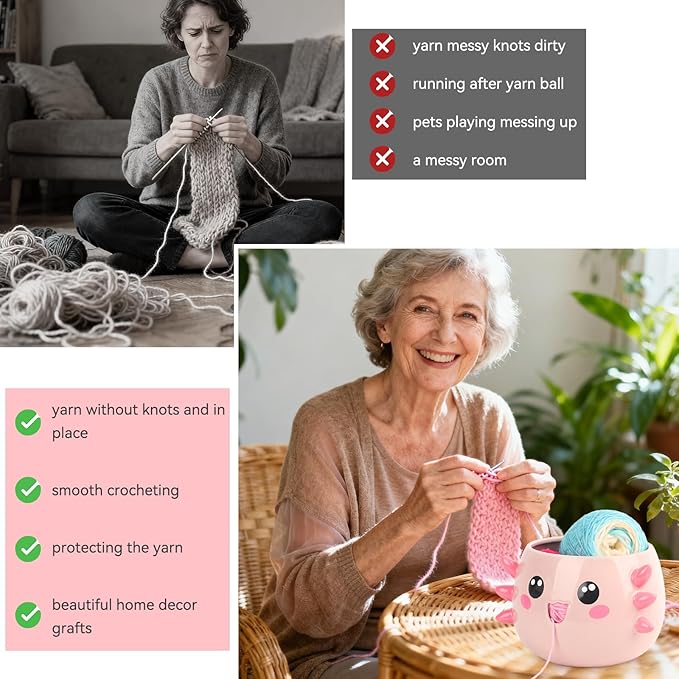 Katech Axolotl Yarn Bowl for Knitting, Yarn Holder for Crocheting, Extra Large Cute Crochet Bowls Wool Storage for Knitter & Crocheter Tangle-Free Crafting, Gifts for Crocheters Knitter