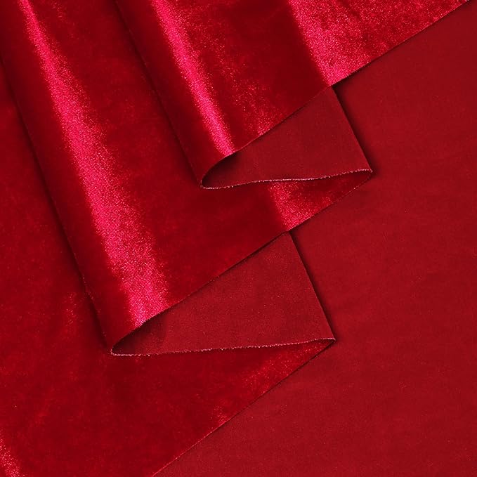 KKJIAF Red Stretch Velvet Fabric 60 Inch Wide, 1 Yard Soft Stretchy Fabric for Sewing Clothes, Apparel, Costume, Crafts - 90% Polyester 10% Spandex