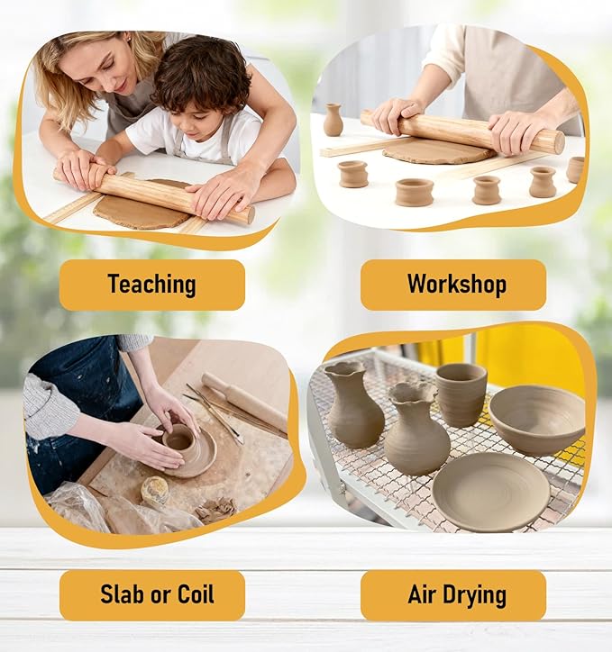 Clay Rolling Pin Guides, 10Pcs Pottery Teaching Rolling Mud Stick Guide, Pottery Tools, Wooden Slab Roller, Clay Tools, Mudboard Tools for Polymer Thickness