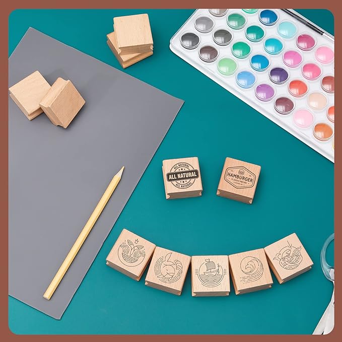 Sasylvia 10 Pcs Blank Hard Wood Rubber Stamp Mounts with A4 Size Grey Rubber Stamp Sheet Laser Engraver Accessories Rubber Stamp Carving Tools Soft Rubber Mat Carving Blocks (Gray,1.57 x 1.57 Inch)