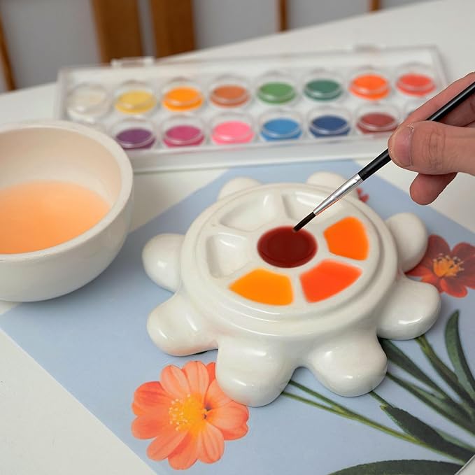 Ceramic Paint Palette Cute Octopus Design Perfect Watercolor Tray Reusable Mixing Trays Porcelain with Lid Ideal Gift for All Ages Art Supplies for Kids and Adults Creative Painting Experience