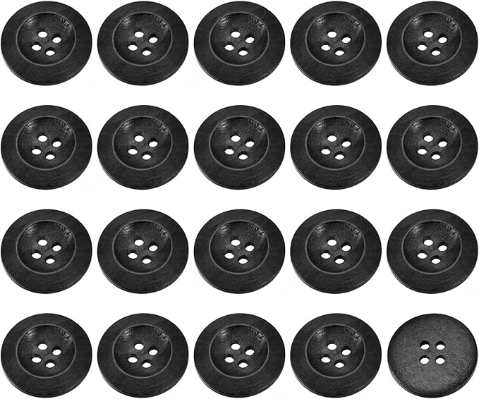 uxcell 50Pcs Wooden Buttons, 28mm(1 1/8") 4 Hole Round Wood Sewing Button Craft for Sewing DIY Craft Clothing, Black