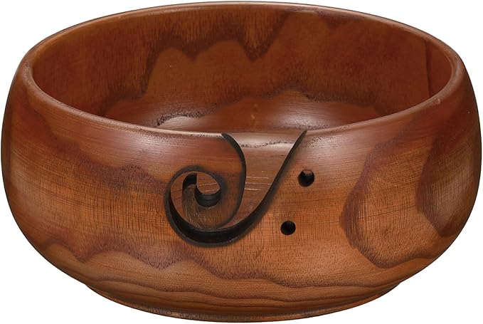 YOKIVE Wooden Yarn Bowls for Crochet Bamboo Yarn Knitting Bowl for Mother Grandma Women Lover, 6.3" x 3"