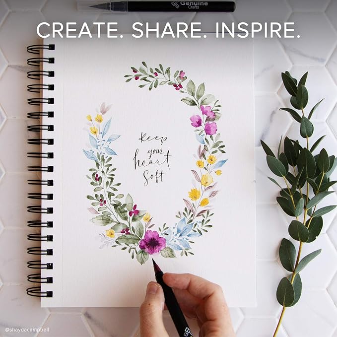 GenCrafts Watercolor Brush Pens - Real Brush Tips - No Mess Storage Case - Washable Nontoxic Markers - Portable Painting