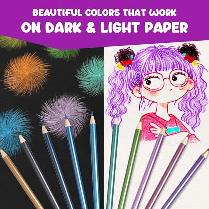 Mifuner 10Pcs Metallic Colored Pencils Set, Oil Based Drawing Pencils, Pre-sharpened Wooden Professional Sketch Pencil Art Supplies for Adults, Coloring Books, No Duplicates