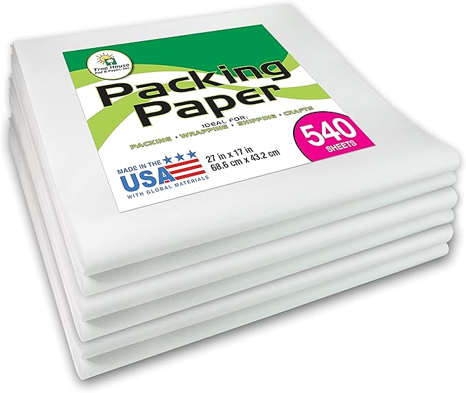Tree House Packing Paper for Moving – 540 Newsprint Packing Paper Sheets – 27” x 17” Paper for Packing Dishes, Shipping, and Moving Supplies – Recyclable Movers’ Paper – Made in USA
