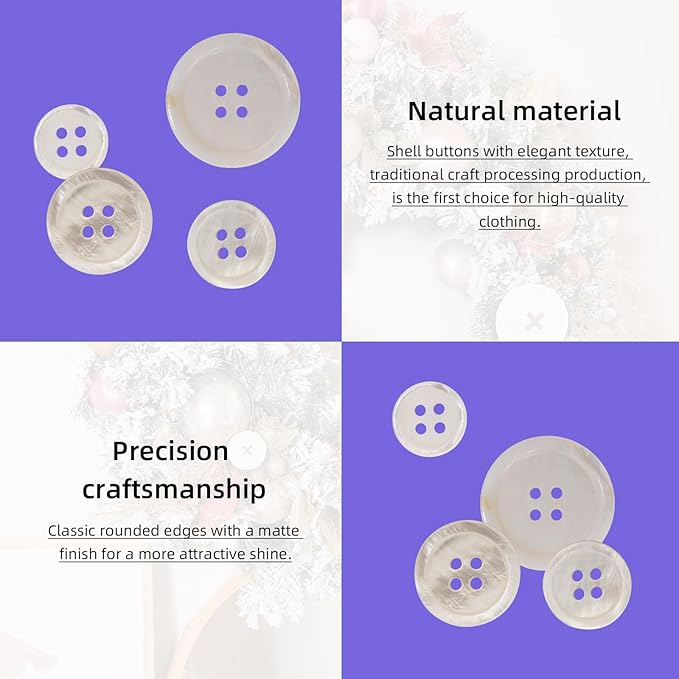 60 Pcs White Genuine Mother of Pearl Buttons 10/15/20/25mm 4 Sizes (15pcs Each) - Premium Quality Natural Shell Buttons for Sewing, Crafting, Clothing Design - Tailors & DIY Enthusiasts