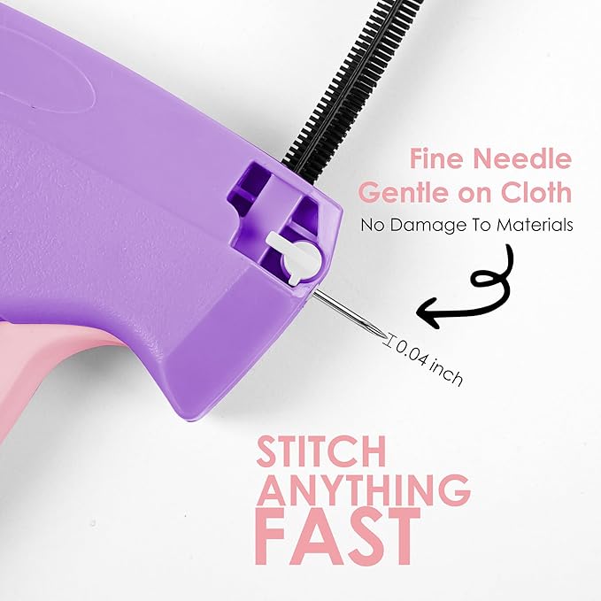 Handheld Micro Tagging Stitch Gun for Clothes - Quick Clothing Fixer - Mini Sewing Kit - Includes 6 Needle, 1000 Black Fasteners & 1000 White Fasteners (Purple)