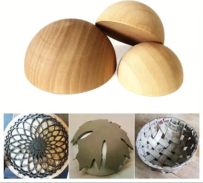 Wooden Pottery Clay Molds Set, Pottery Tools with Handle for Ceramic Top Forms DIY Bowls Plate Dish Slump Press Art Making, Small (3.5'' 4.5'' 5.5'' 6.5'')