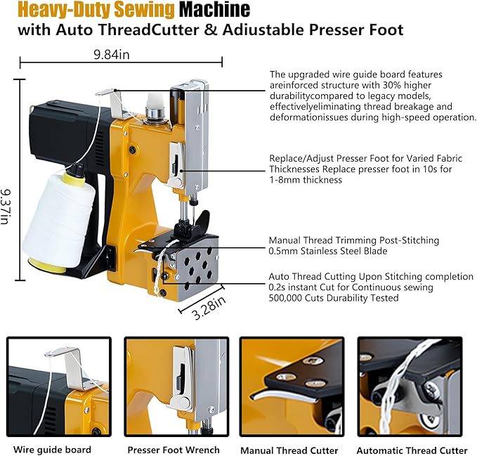 Mini Bag Closing Machine-Electric Portable Bag Sewing Machine 2s/bag,Bag Closer Automatic Woven Bag Sewer Packing Machine for Burlap PP Woven Kraft Paper Bag Feed Sacks Rice Bags Jute Bags Seed Bags