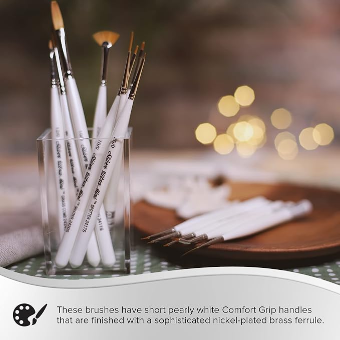 Silver Brush Limited UMS-2455S Ultra Mini Ultimate Round Set for Watercolor, Gouache, Inks, Dyes, Acrylic, & Heavy Body Paints, Set of 4 Round Brushes, Size 2, 4, 6, and 8, Short Handle