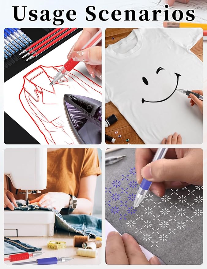 Gezan Heat Erasable Fabric Marking Pens for Sewing and Quilting Fabric Markers for Sewing with 3 Pens + 30 Refills Quilting Embroidery Supplies Sewing Accessories DIY Dressmaking Fabrics Tailors Pen
