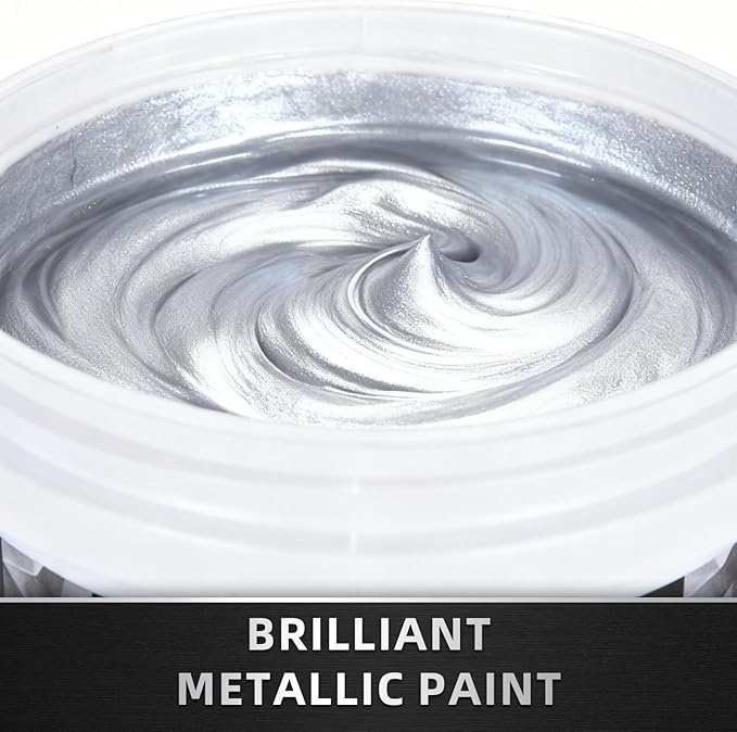 Falling in Art Silver Metallic Acrylic Paint, 33.8 Oz Heavy Body Silver Leaf Paint, Non-Toxic Art Paints for Metal, Furniture, Canvas, and DIY Crafts