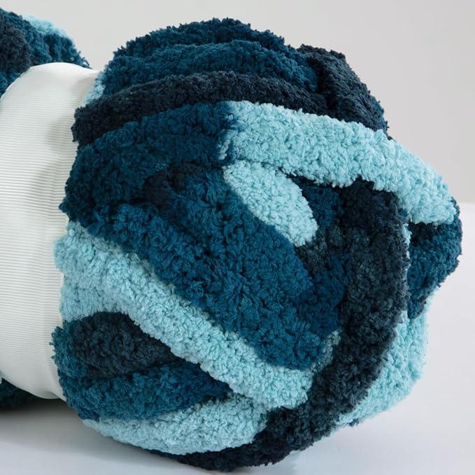 HOMBYS 8 Pack Giant Chunky Yarn for Crocheting/Hand Knitting, Super Bulky Large Soft Fluffy Tie Dye Plush Fuzzy Mixed Color Thick Chenille Yarn (Dark Blue, Blue)