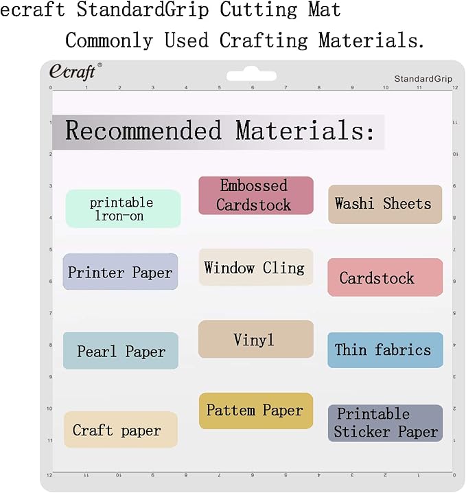 Ecraft StandardGrip Cutting Mat for Silhouette Cameo 5/4/3/2/1: 12X12inch Non-Slip Square Gridded Transparent Quilting Cut Mats Replacement Accessories for Silhouette Cameo.