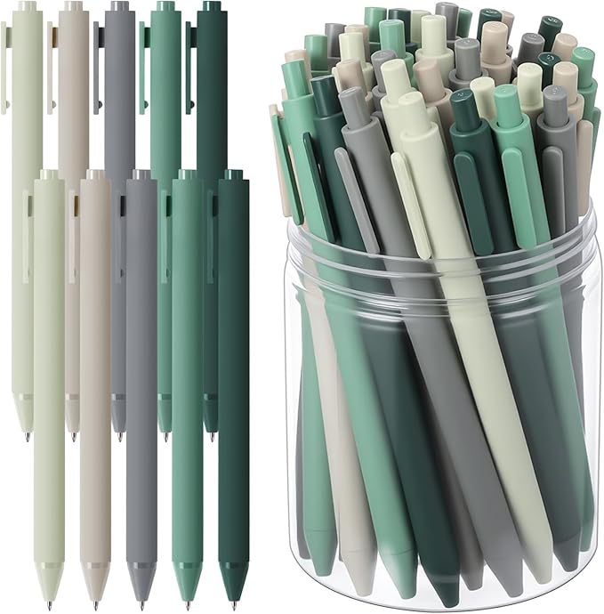 Crtiin 100 Pcs Gel Ink Pens Bulk, Black Ink 0.5mm Fine Point Retractable Pen Smooth Writing Office Supplies for Teacher Server Nurse Christmas Charity Donation Valentine (Green Series)