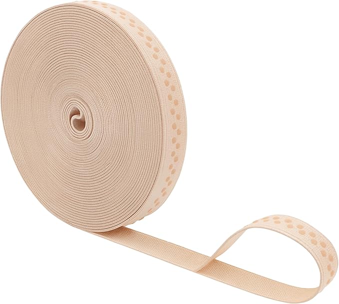 Mandala Crafts 0.5 Inch Elastic Silicone Gripper Tape for Clothing - 10 Yds Dotted Non Slip Elastic Band for Sewing - Nude Silicone Flat Fabric Stretchy Ribbon Straps