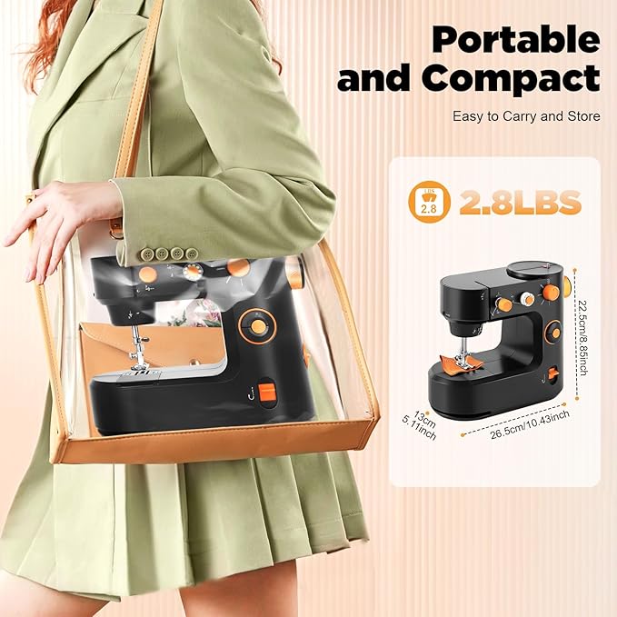 Mini Sewing Machine with Foot Pedal and LED Light, Compact Sewing Machine with Storage and LED Lighting, Electric and Foot Pedal Operation for Easy Home and Travel Use