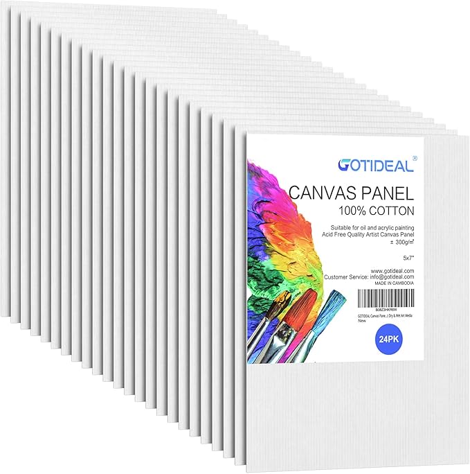 GOTIDEAL Canvases for Painting, 5x7 inch of 24, Professional Primed White Blank Flat Canvas Panels- 100% Cotton Artist Canvas Boards for Acrylics Painting, Oil Watercolor Tempera