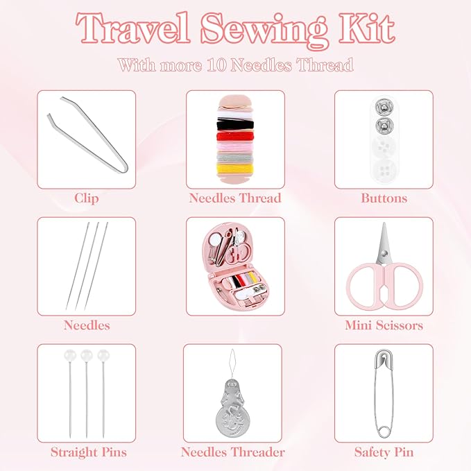 Grevosea Mini Travel Sewing Kit, Heart Shaped Portable Travel Sewing Kit, Small Emergency Pocket Sew with Scissors Needles Emergency Repair for Women Mom Traveler Adults Beginner