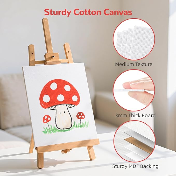 48 Pack Small Canvas Boards for Painting 5x7, 8x10 Inch (24pc of Each) Flat Canvas Panels for Kids- 100% Cotton for Acrylic Watercolor Paint