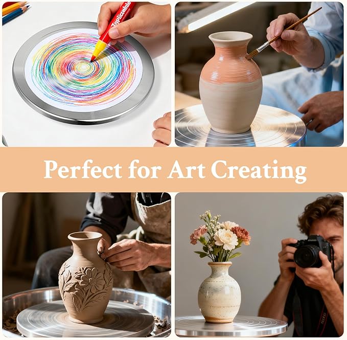 Yncotte 12 Inch Banding Wheel, Double-Sided Pottery Wheel Turnable Aluminium Alloy Heavy Duty Metal Sculpting Wheel with Ball Bearings for Ceramics Clay Model Making Cake Decor Paint Spraying Display