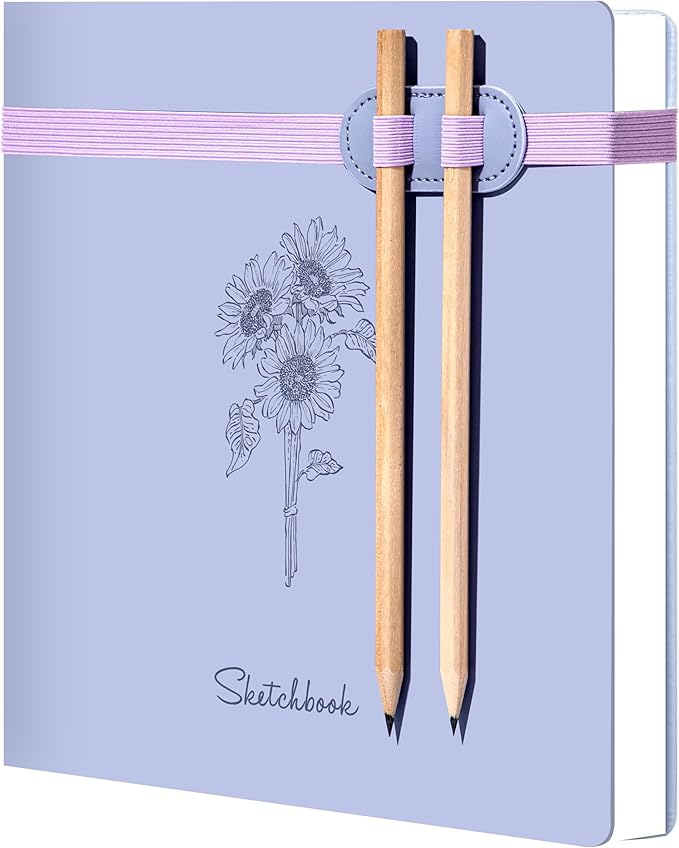 Yoment Hardcover Sketch Book, Sketchbook for Drawing with 2 Pencils, 150GSM Thick Paper, Square Art Sketch Book Drawing Paper Book 160 Pages Sketch Pad Journal for Women Adults,Gift Boxed,Purple