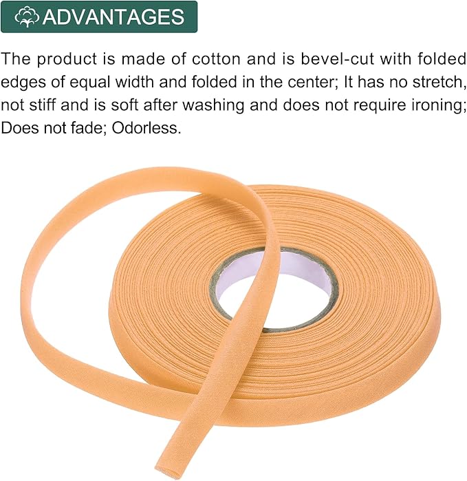 MECCANIXITY 2/5 Inch Double Fold Bias Tape Polyester Continuous Bulk Bias Tape for Sewing,Seaming Quilting Hemming Binding Crafts (Apricot 10 Yards)