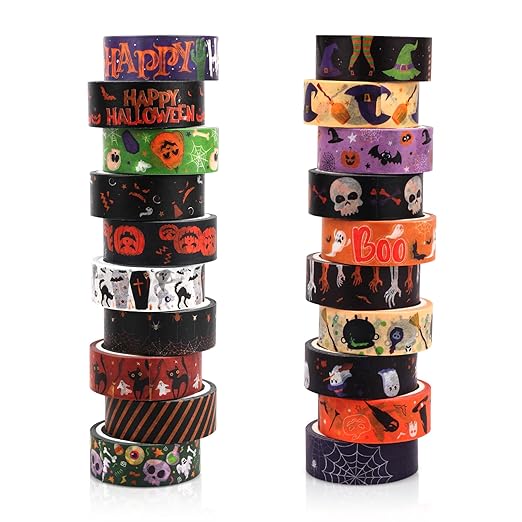Halloween Washi Tape Set 20 Rolls Halloween Scary Decorative Tape for Kids Holiday DIY Art Crafts Notebook Scrapbooking & Stamping Supplies