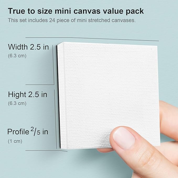 AUREUO Mini Magnetic Stretched Canvas 2.5x2.5 Inch / 24 Pack - Small Square Wrapped Canvas Board with Magnet Back, Art Gift Set Tiny Framed Bulk Pack Canvases for Christmas Painting & Craft