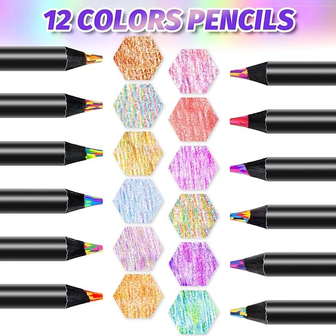 Valentines Day Gifts for Kids, Art Supplies, 12 Rainbow Colored Pencils, Teen Girl Gifts Trendy Stuff, Easter Basket Essentials, Art Supplies for Kids 9-12, Gift for 5-12 Year Old Girl