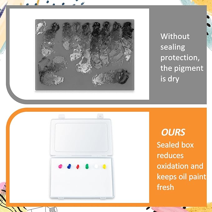 Nuanchu 2 Pcs Handy Glass Oil Paint Palette Included Airtight Stay Wet Palette Container and Tempered Glass, Keeps Paint Fresh, Ideal for Travel (10.24 x 6.8 Inches,Clear)