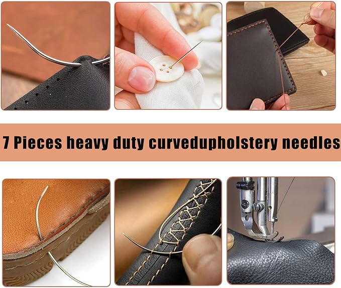 Fbshicung Upholstery Repair Sewing Thread Kit and Heavy Duty Household Hand Needles, Including 7 Styles of Leather Canvas Sewing Needles,Scissors and 3 Rolls Nylon Thread (60Yard Per Roll)