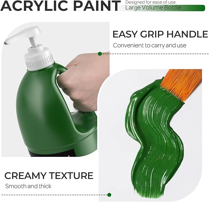 Nicpro Sap Green Large Acrylic Paint Set (69 oz, 2040 ml) Rich Art Painting Supplies Non Toxic for Multi Surface, Canvas, Wood, Leather, Fabric Stone Craft, for Beginner & Artist with Pump