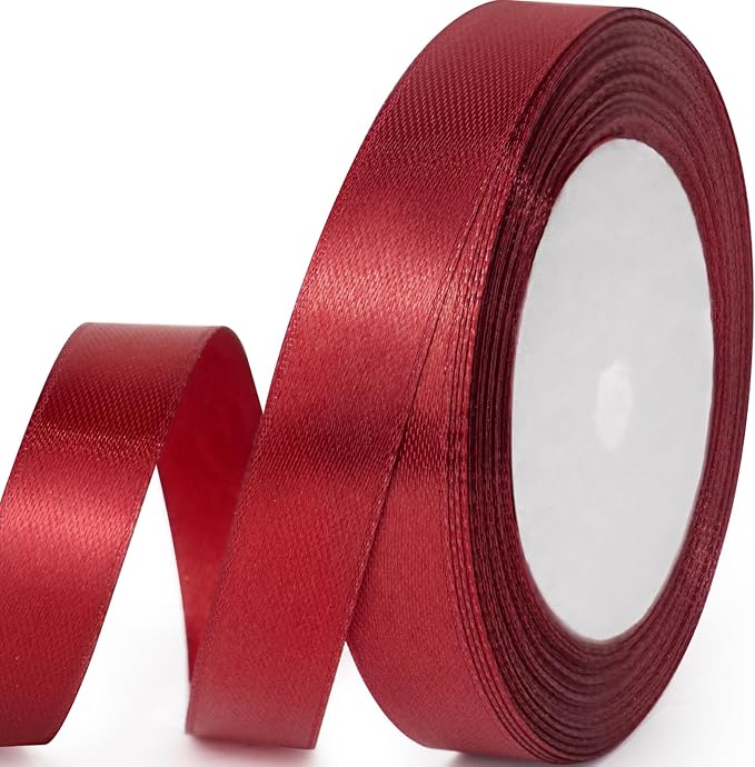 5/8" x 25 Yards Satin Ribbon, Dark Red Silk Ribbon Ideal for Gift Wrapping, Floral Bouquets, Crafts, Wedding Party Decorations, Christmas and Sewing Projects