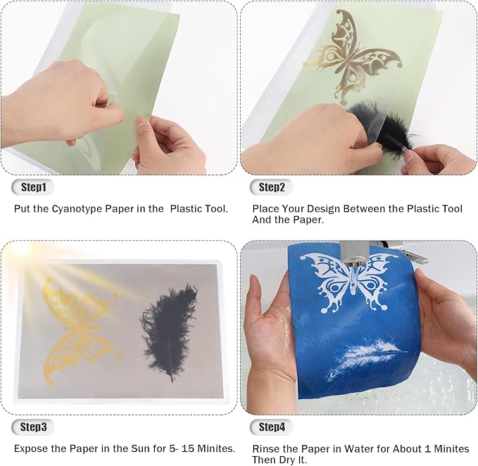 60 Sheets Sun Print Paper Cyanotype Paper Kit, A5 Sun Art Papers With 1 Plastic Tool for Printing, Light Sensitive Solar Photography Papers for Kids DIY Crafts (5.8x 8.3 inch)