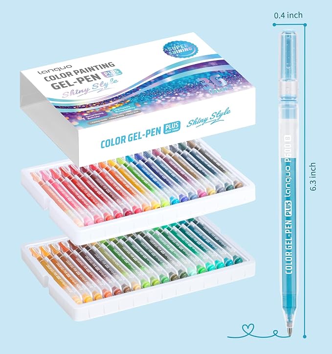 Glitter Gel Pens, 36 Pack Colored Pens for Black Paper & White Paper, 1.0mm Point Pens, Large Capacity Ink Pens for Coloring, Writing, Drawing, Journaling, Note Taking, Office, Home
