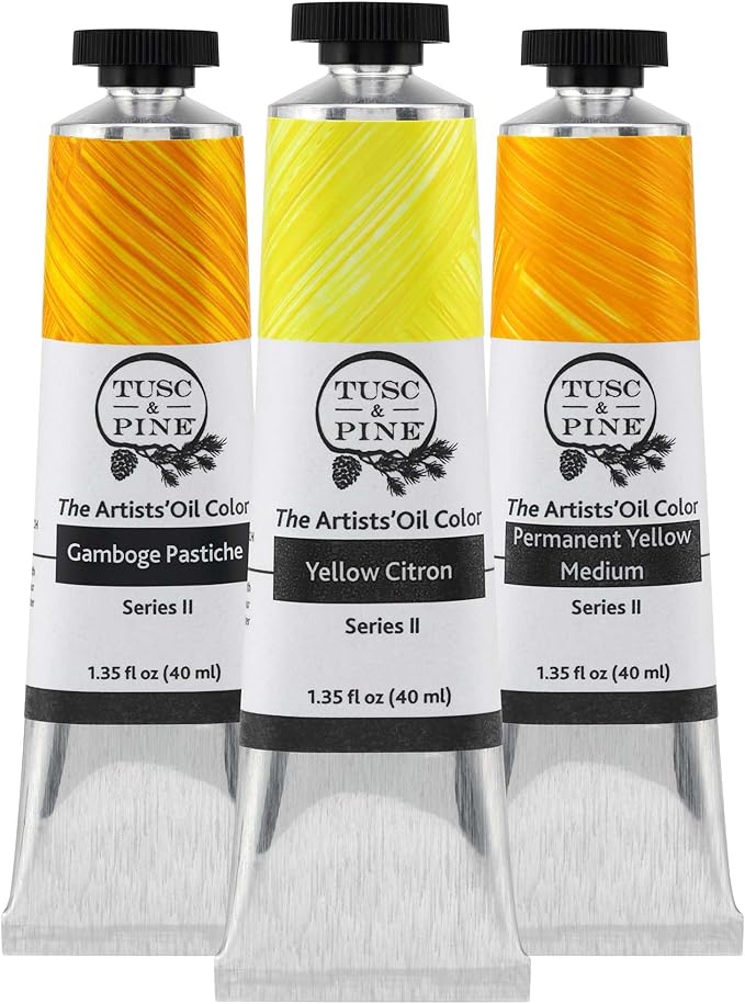 Tusc & Pine Artist Oil Paint - Yellows, Set of 3 40 ml, Non-Yellowing, Rich & Creamy Consistency, Maximum Pigment Load, Small Batch Milled Oil Paints Made in the USA for Professional Artists
