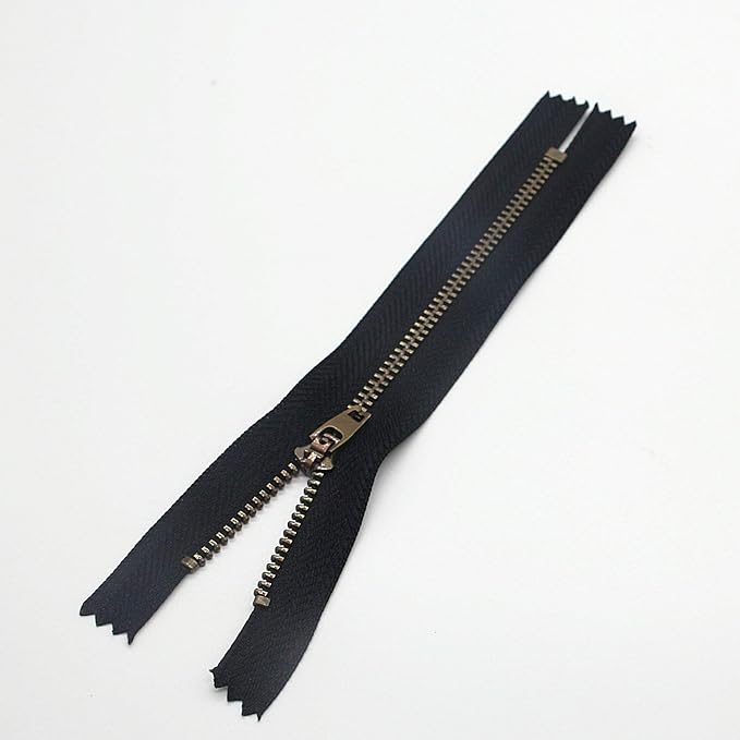 4# 8" Metal Zipper for Jeans Antique Brass Zipper 8 inch Close End Jeans Zippers 6pcs,(Black-Brass)